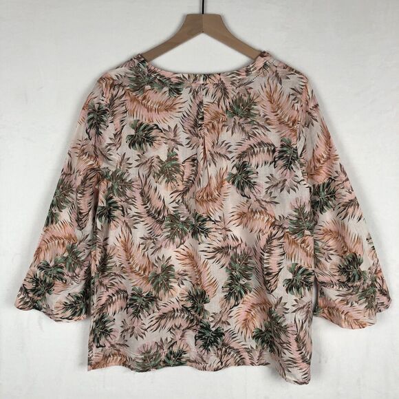 J.‎ JILL Love Linen Top Women's Sz M Tropical Tunic Pullover V-Neck 3/4 Flutter - Picture 2 of 11